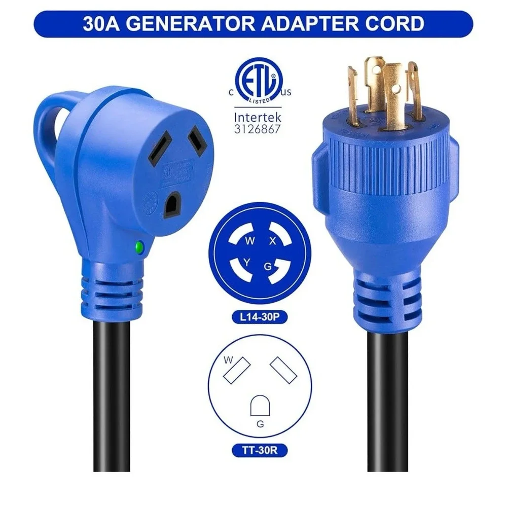 4 Prong 30 Amp RV Generator Adapter Cord NEMA L14-30P to TT-30R Adapter Cord 12